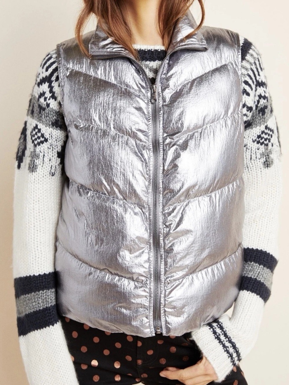 Anthropologie Metallic Foil Puffer Vest